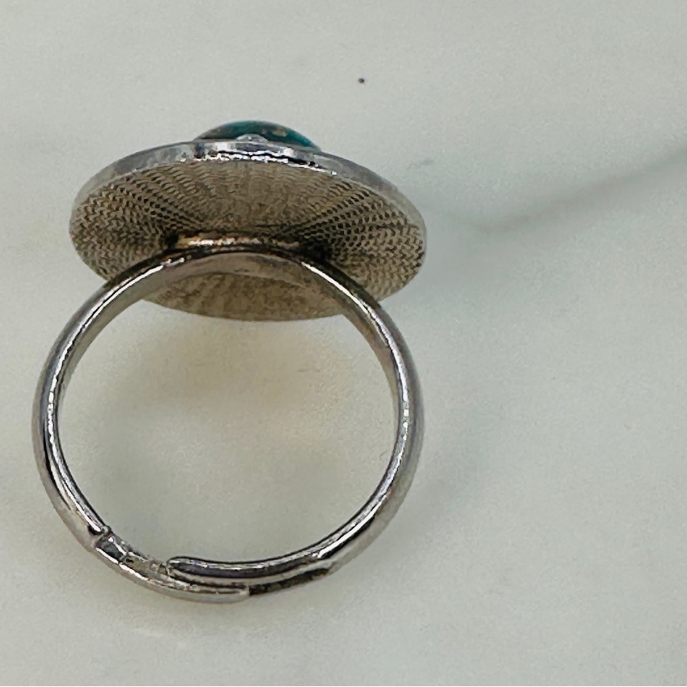Vintage Faux Turquoise Ring Adjustable Silver-tone Southwestern Boho Statement - Picture 3 of 8